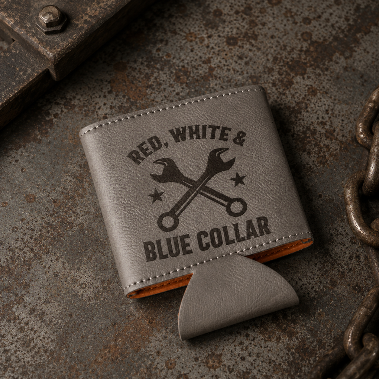 Red White & Blue Collar leather can koozie