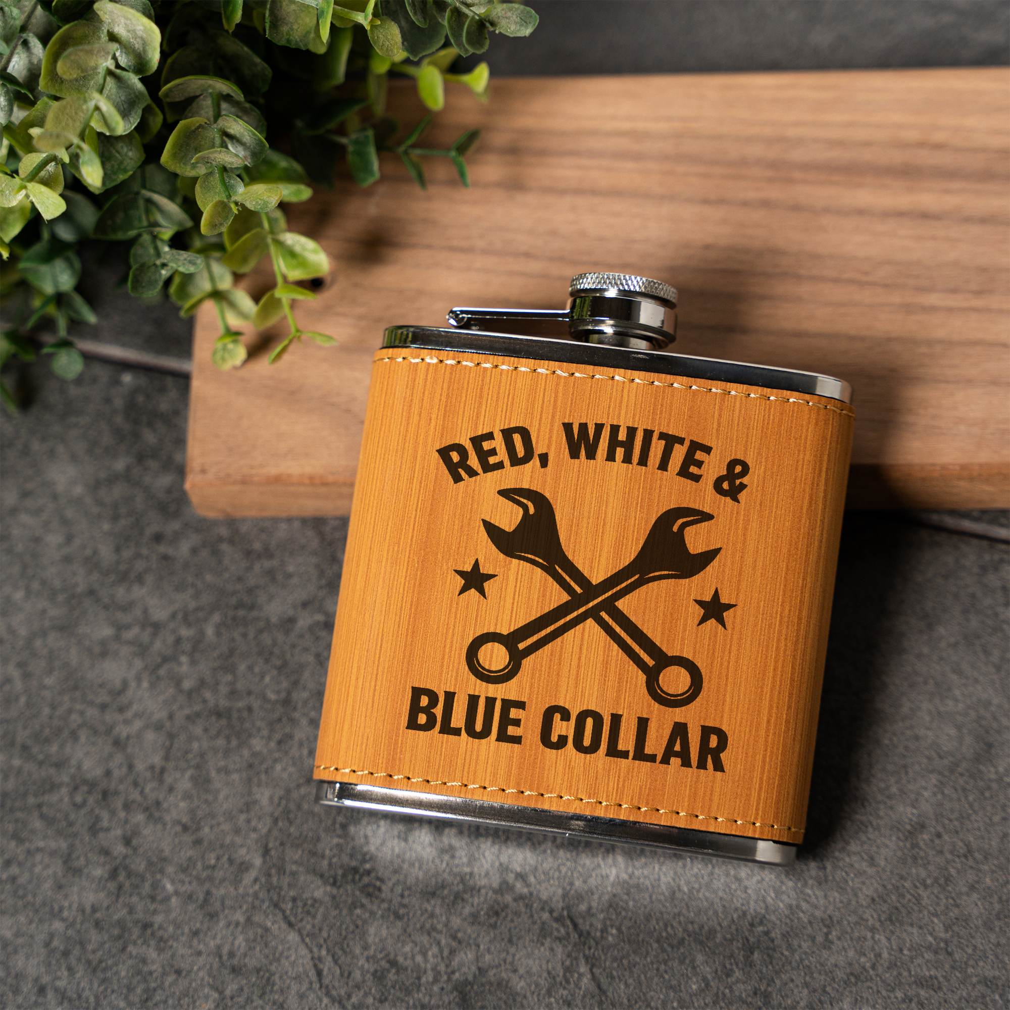 Red, White & Blue Collar - 6oz Vegan Leather Wrapped Flask