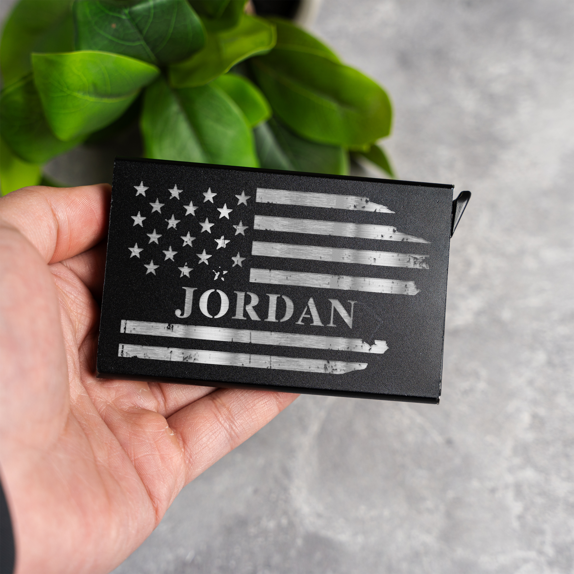 Personalized Aluminum Credit Card Holder with American Flag Design, Personalized Engraved Name Wallet with American Flag Design