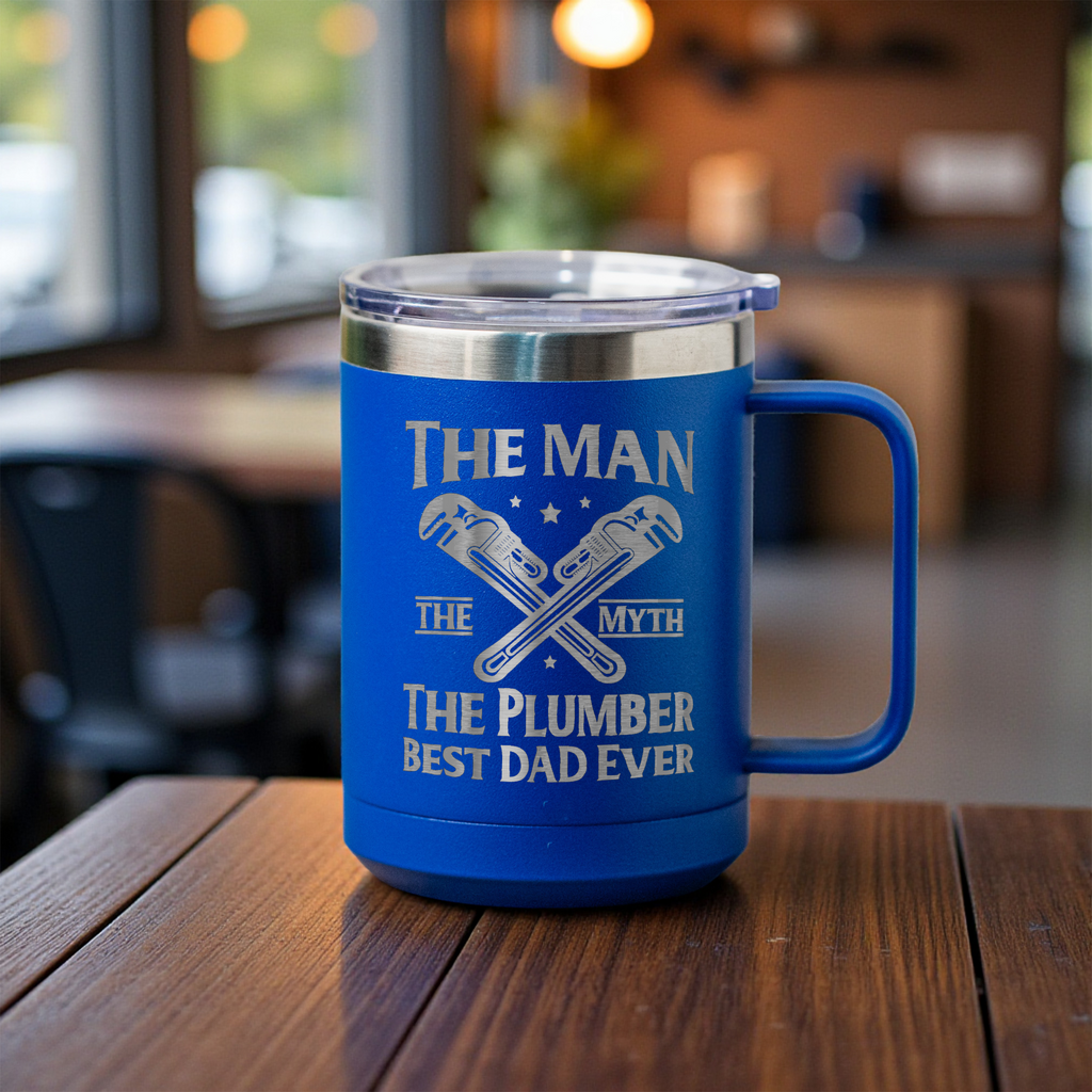 15oz Stainless Steel Mug, The Man The Myth The Plumber, Best Dad Ever Gift