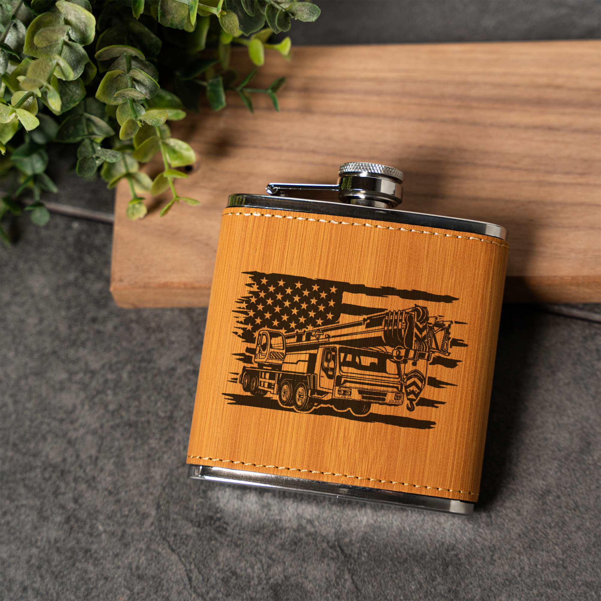 Leather Wrapped Flask with American Flag Design, 6oz, Perfect for Construction Workers Gifts and Outdoor Adventures