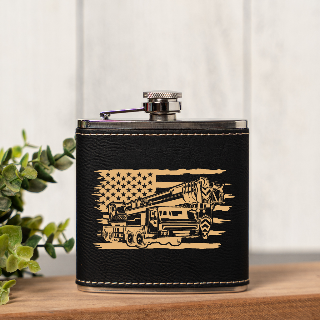 Leather Wrapped Flask with American Flag Design, 6oz, Perfect for Construction Workers Gifts and Outdoor Adventures