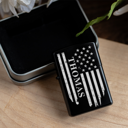 Engraved Lighter with Custom Name American Flag Design, Personalized Gift for Him, American Flag Gift for Veteran