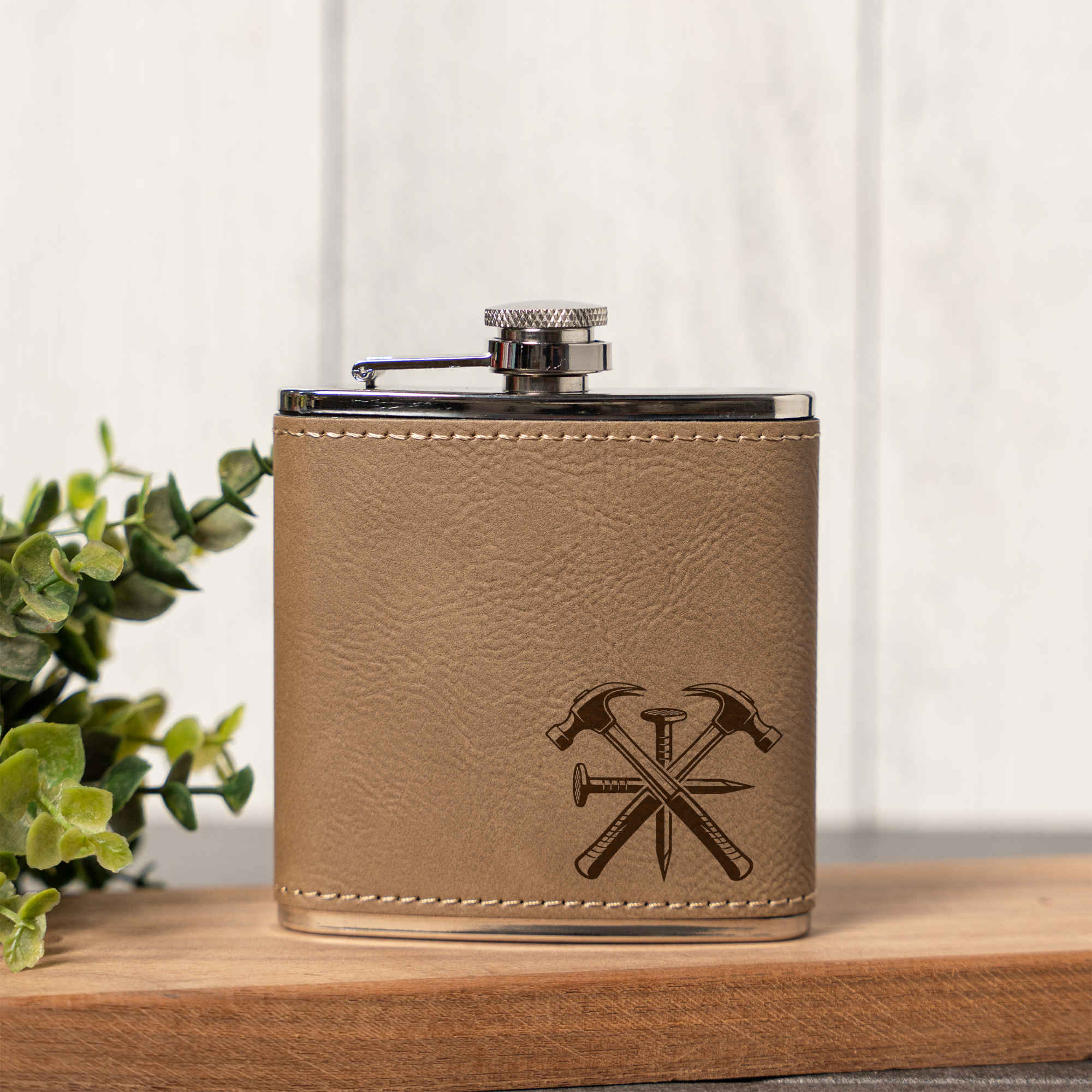 Engraved Carpenter Flask | Hammer & Nail Flask | Construction Gift for Men | Woodworker Gift | Contractor Flask | Father's Day Gift