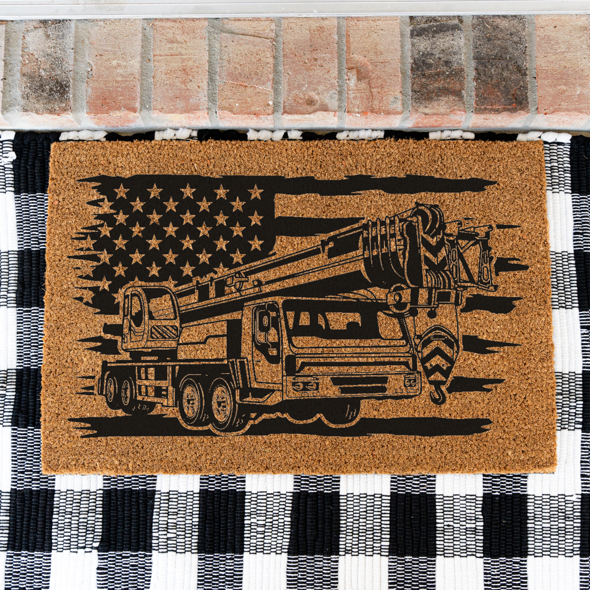 Construction American Flag Coir Doormat, Construction Entryway Rug, Durable Outdoor Mat for Porch or Patio, Construction Gift Welcome Mat