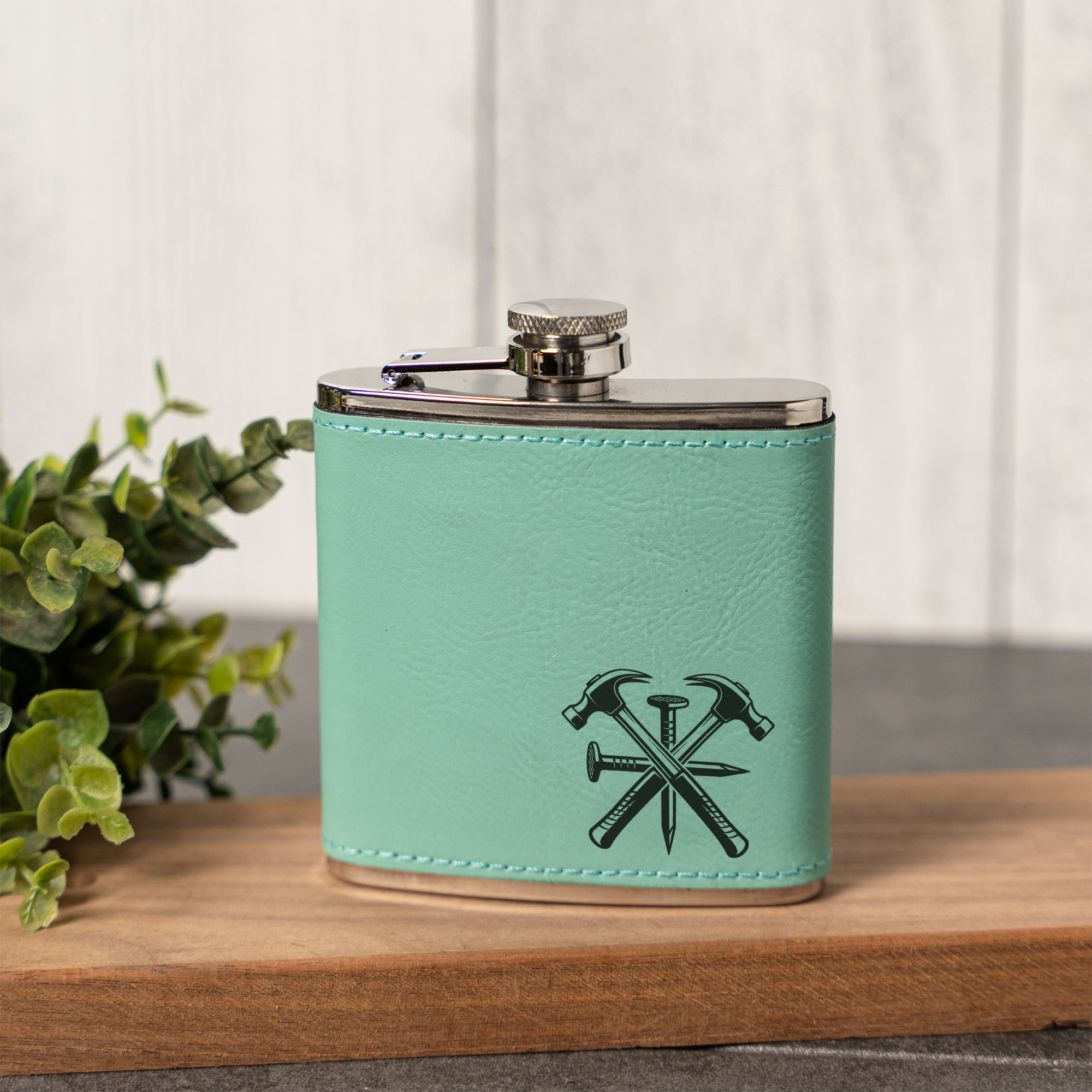 Engraved Carpenter Flask | Hammer & Nail Flask | Construction Gift for Men | Woodworker Gift | Contractor Flask | Father's Day Gift