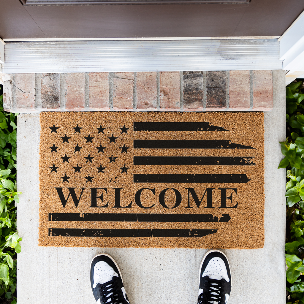 American Flag Welcome Doormat, Patriotic American Flag Decor Welcome Mat, Durable Coir Door Mat for Entryway, Welcome Doormat
