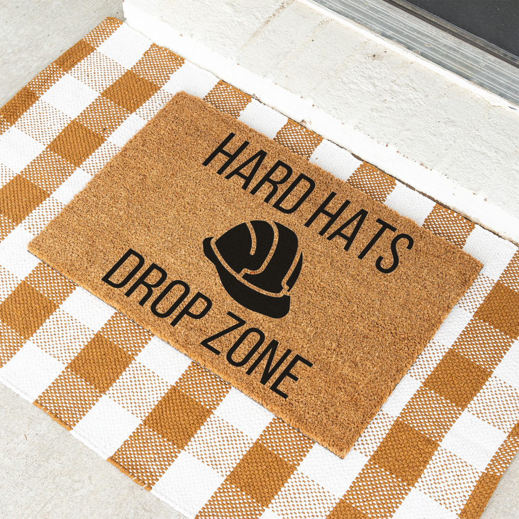 Hard Hats Drop Zone Doormat | Construction Worker Welcome Mat | Builder Front Door Mat | Contractor Housewarming Gift | Hard Hat Decor