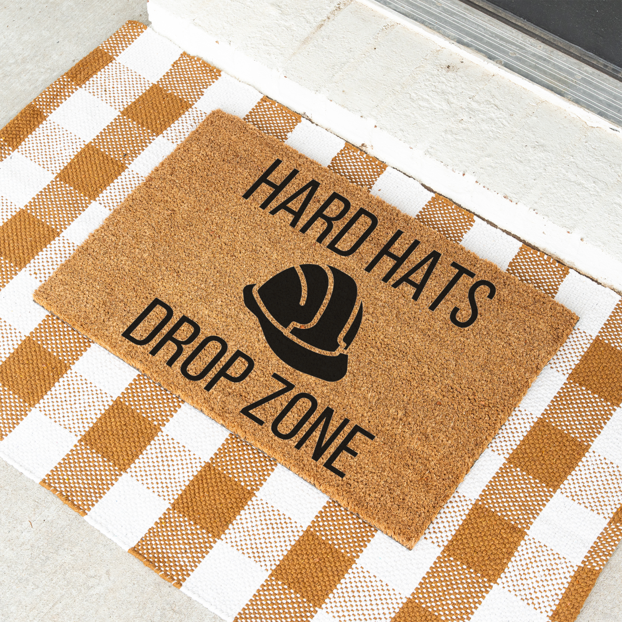 Hard Hats Drop Zone Doormat | Construction Worker Welcome Mat | Builder Front Door Mat | Contractor Housewarming Gift | Hard Hat Decor
