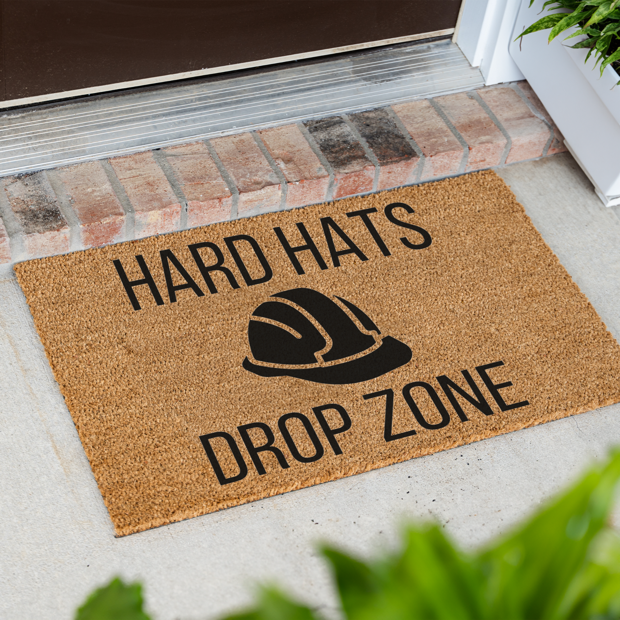 Hard Hats Drop Zone Doormat | Construction Worker Welcome Mat | Builder Front Door Mat | Contractor Housewarming Gift | Hard Hat Decor