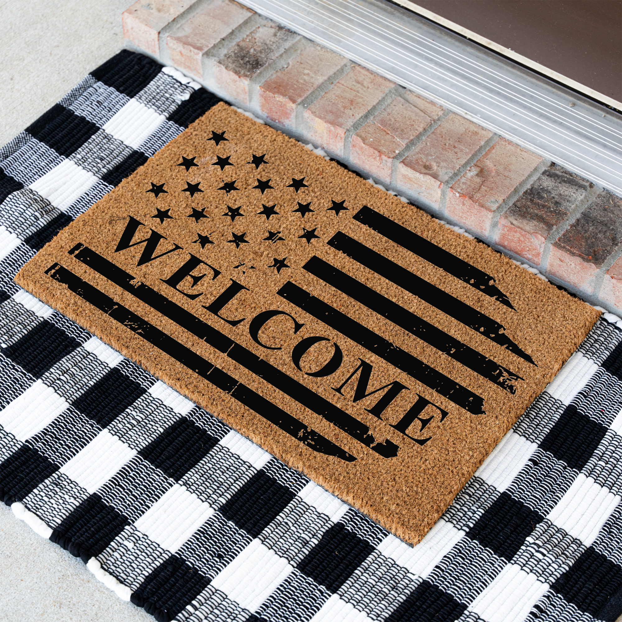American Flag Welcome Doormat, Patriotic American Flag Decor Welcome Mat, Durable Coir Door Mat for Entryway, Welcome Doormat
