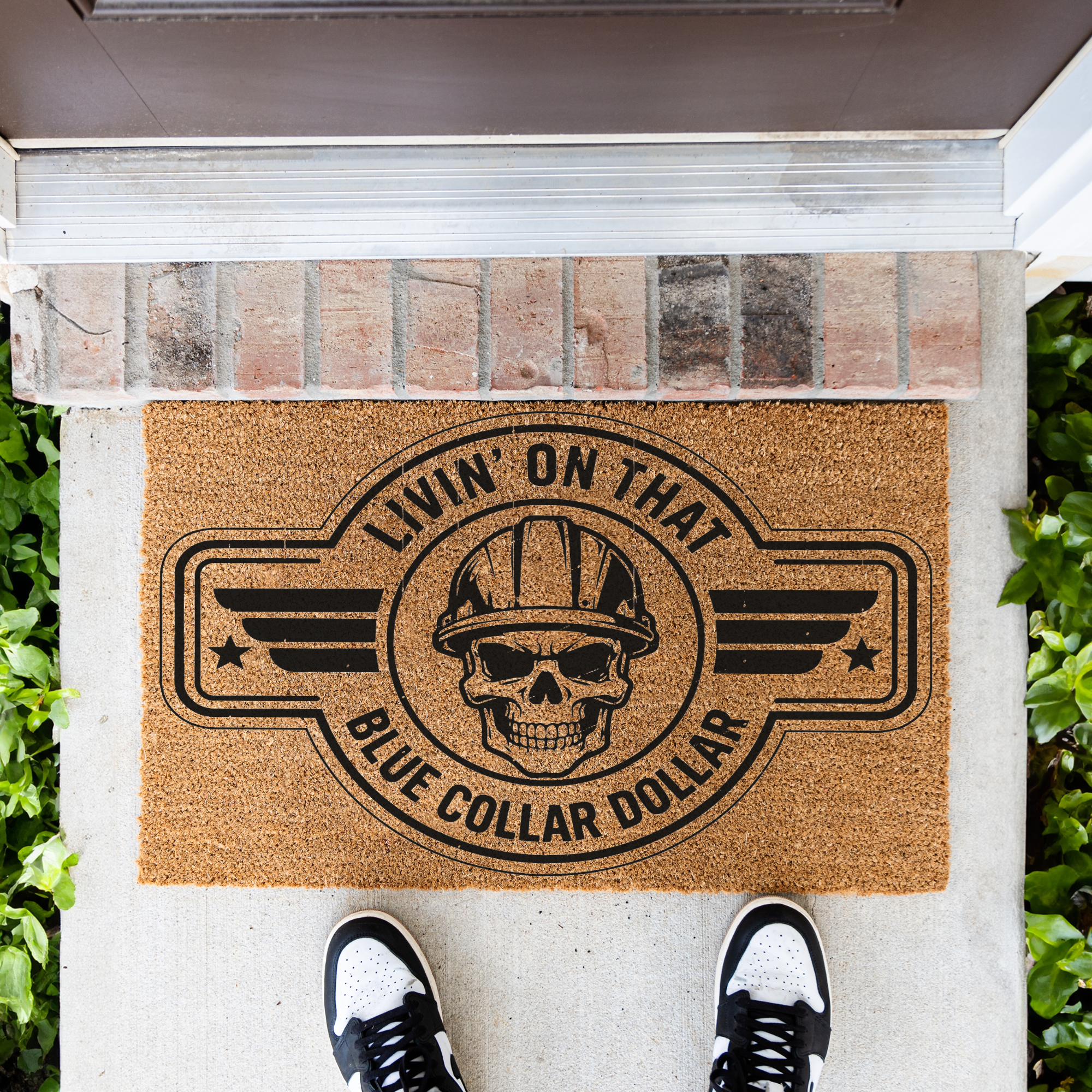 Livin' on That Blue Collar Dollar Coir Doormat
