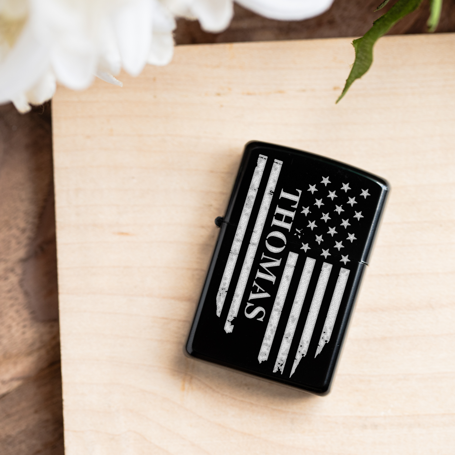 Engraved Lighter with Custom Name American Flag Design, Personalized Gift for Him, American Flag Gift for Veteran