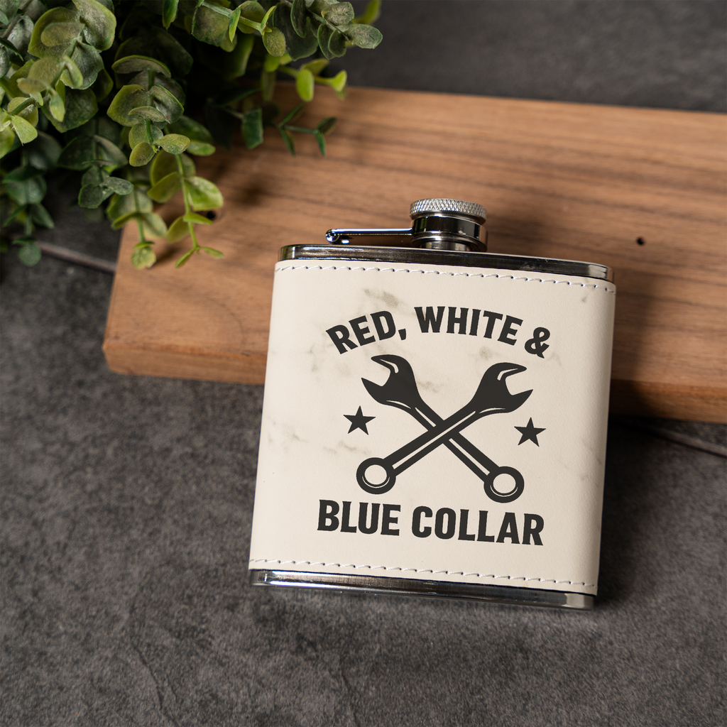 Red, White & Blue Collar - 6oz Vegan Leather Wrapped Flask