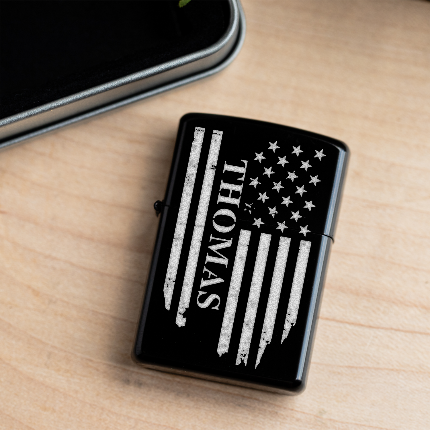 Engraved Lighter with Custom Name American Flag Design, Personalized Gift for Him, American Flag Gift for Veteran