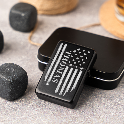 Engraved Lighter with Custom Name American Flag Design, Personalized Gift for Him, American Flag Gift for Veteran