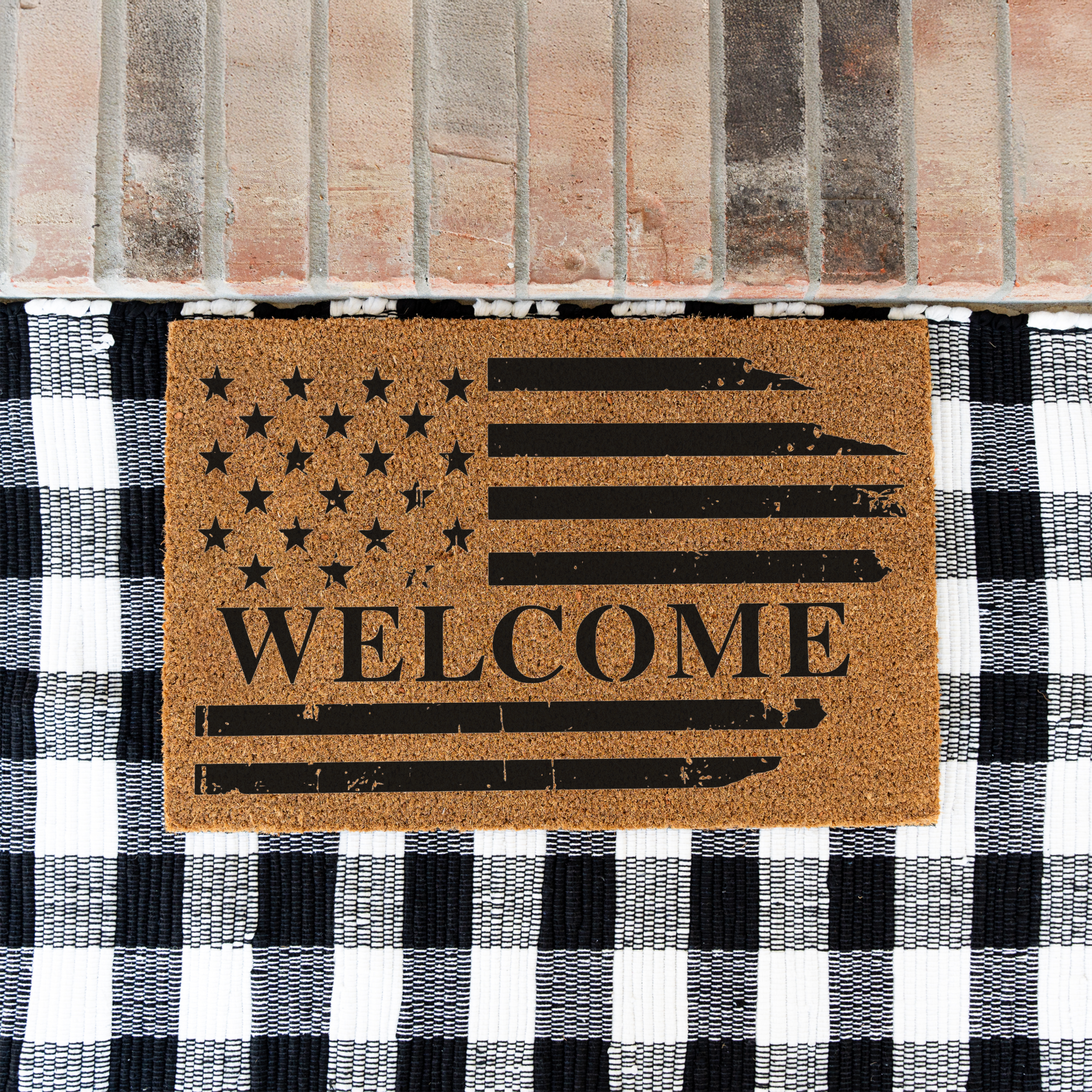American Flag Welcome Doormat, Patriotic American Flag Decor Welcome Mat, Durable Coir Door Mat for Entryway, Welcome Doormat