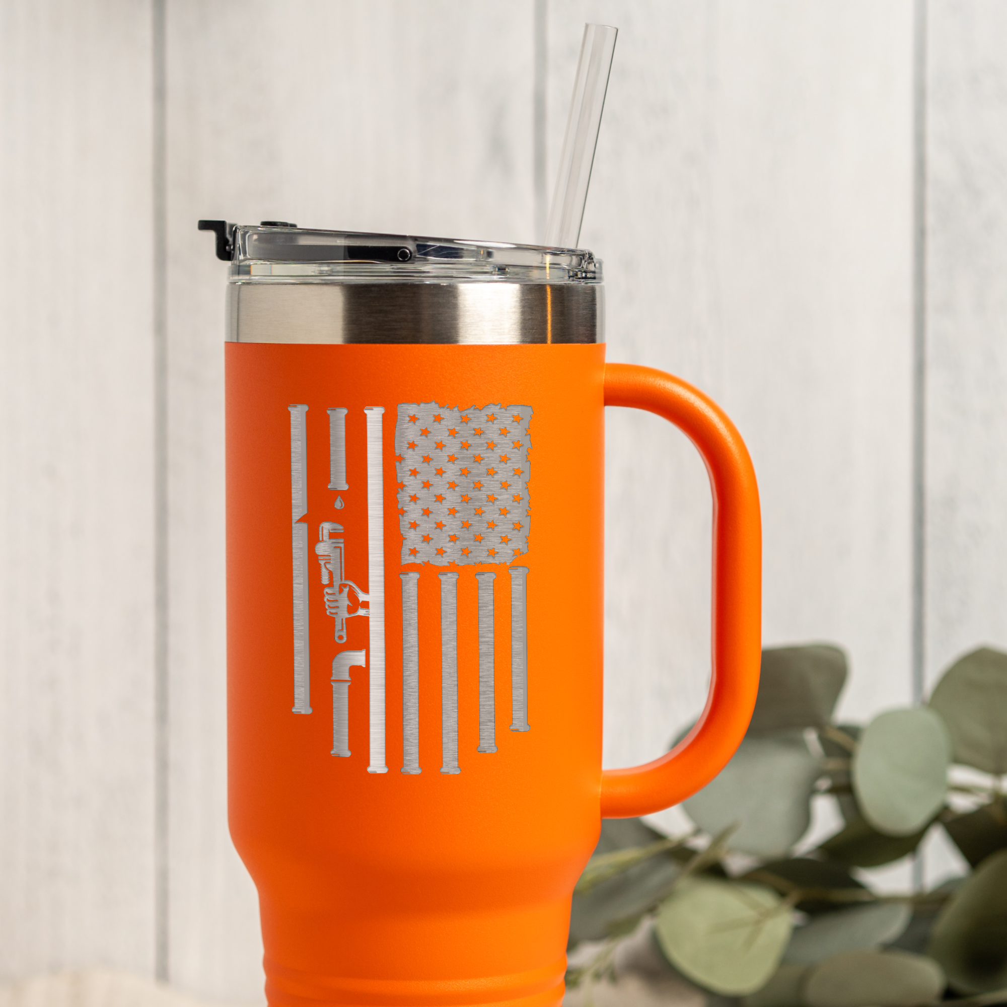 40oz Tumbler with Patriotic Plumbing Design