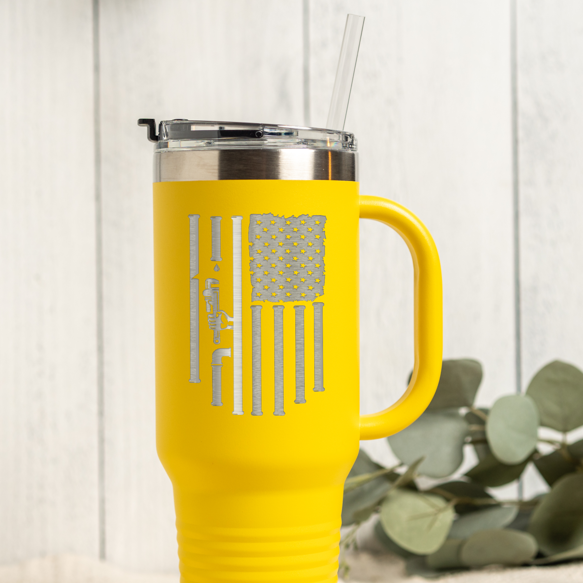 40oz Tumbler with Patriotic Plumbing Design