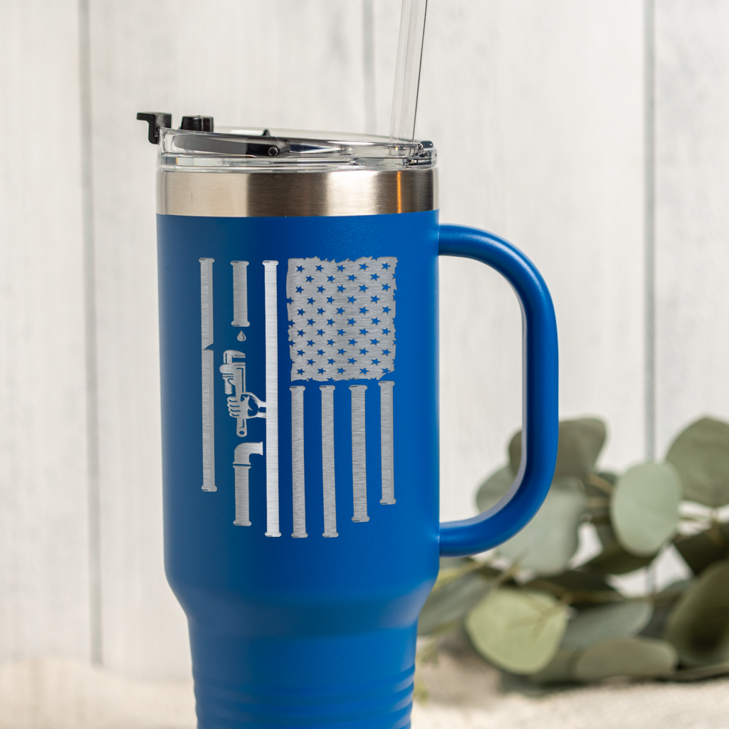 40oz Tumbler with Patriotic Plumbing Design