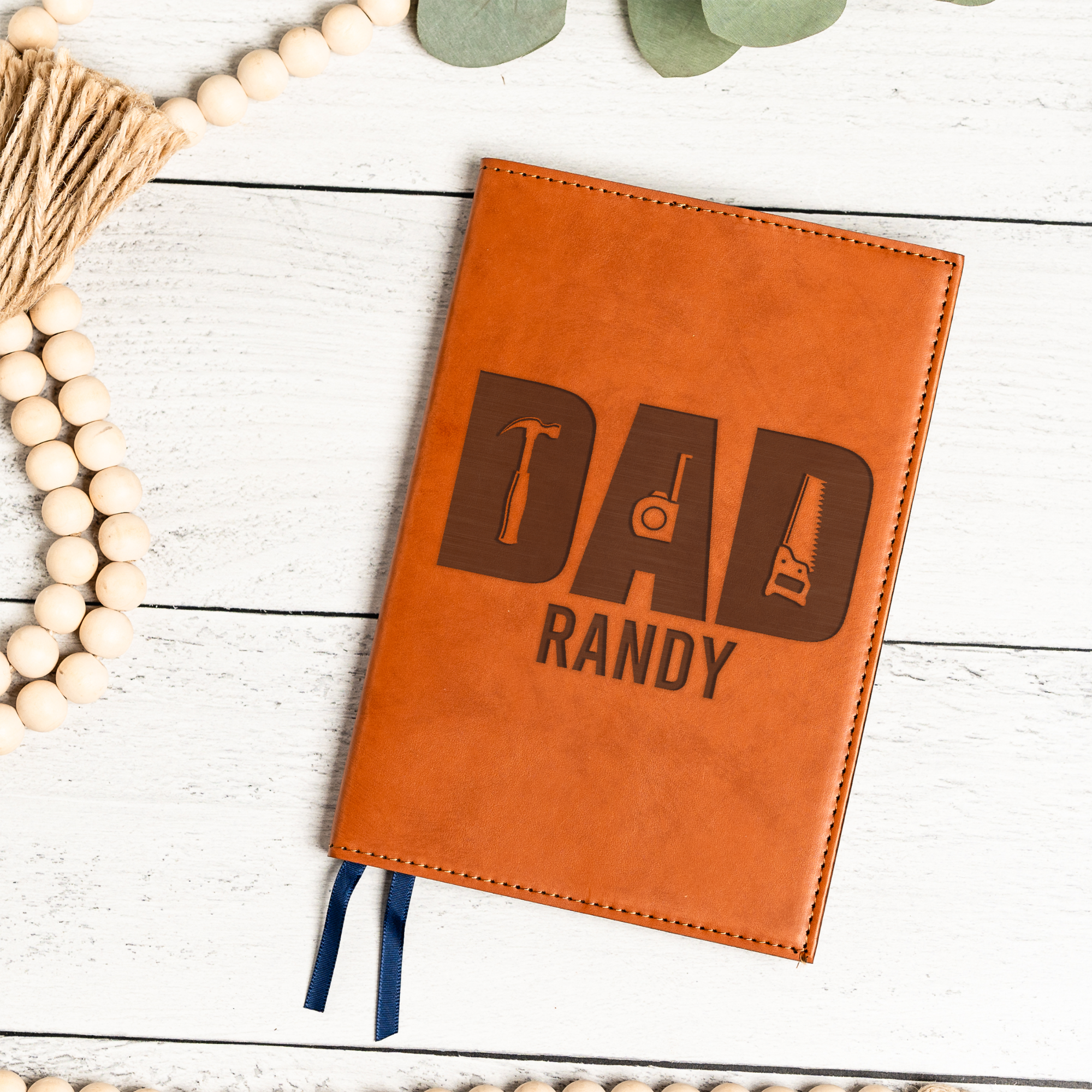 Personalized Leather Journal - Dad Handyman Design