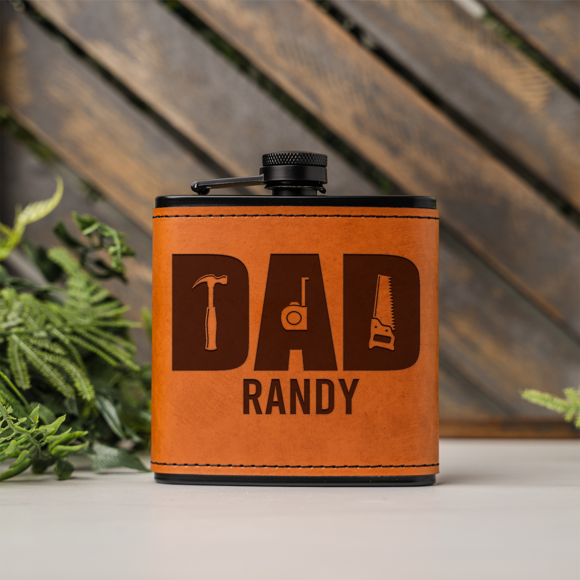 Personalized Dad Flask | Custom Father's Day Gift | Engraved Leather Flask | Dad Gift | Handyman Gift | Gift for Dad | Custom Name Flask