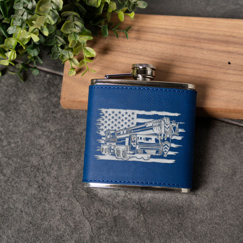 Leather Wrapped Flask with American Flag Design, 6oz, Perfect for Construction Workers Gifts and Outdoor Adventures
