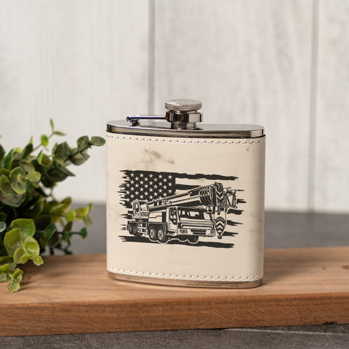 Leather Wrapped Flask with American Flag Design, 6oz, Perfect for Construction Workers Gifts and Outdoor Adventures