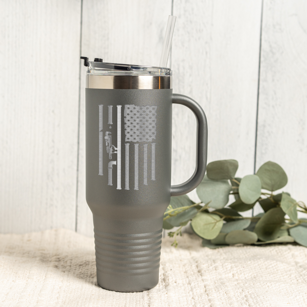 40oz Tumbler with Patriotic Plumbing Design