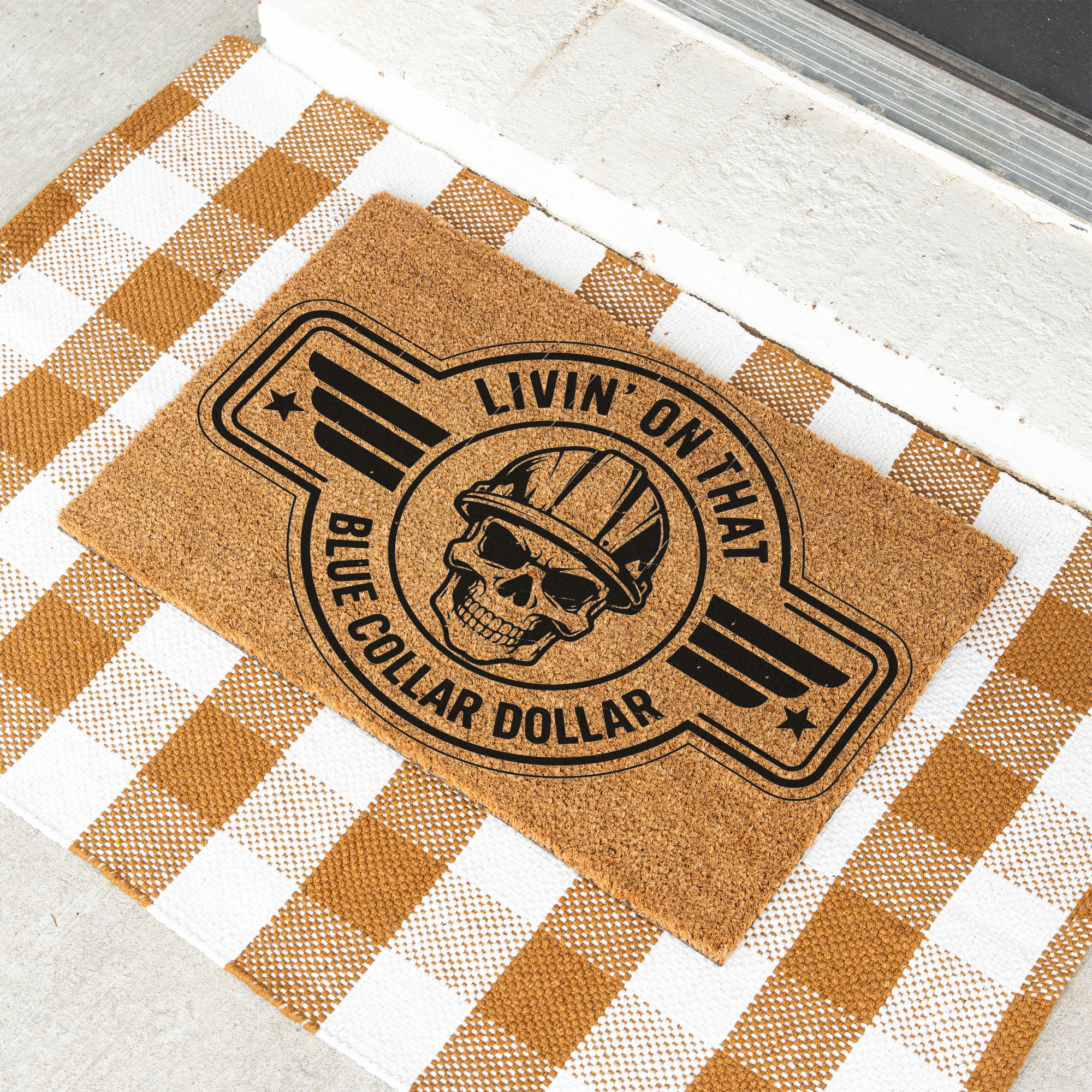 Livin' on That Blue Collar Dollar Coir Doormat