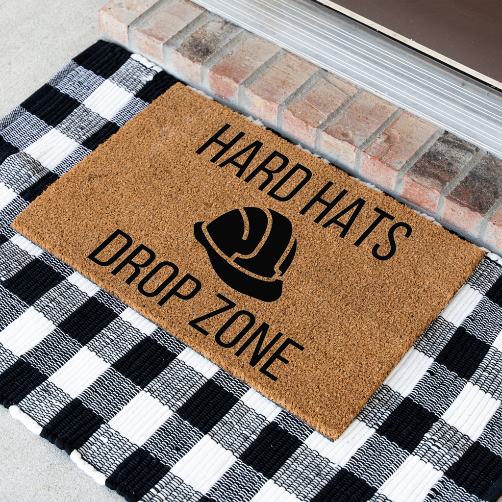 Hard Hats Drop Zone Doormat | Construction Worker Welcome Mat | Builder Front Door Mat | Contractor Housewarming Gift | Hard Hat Decor