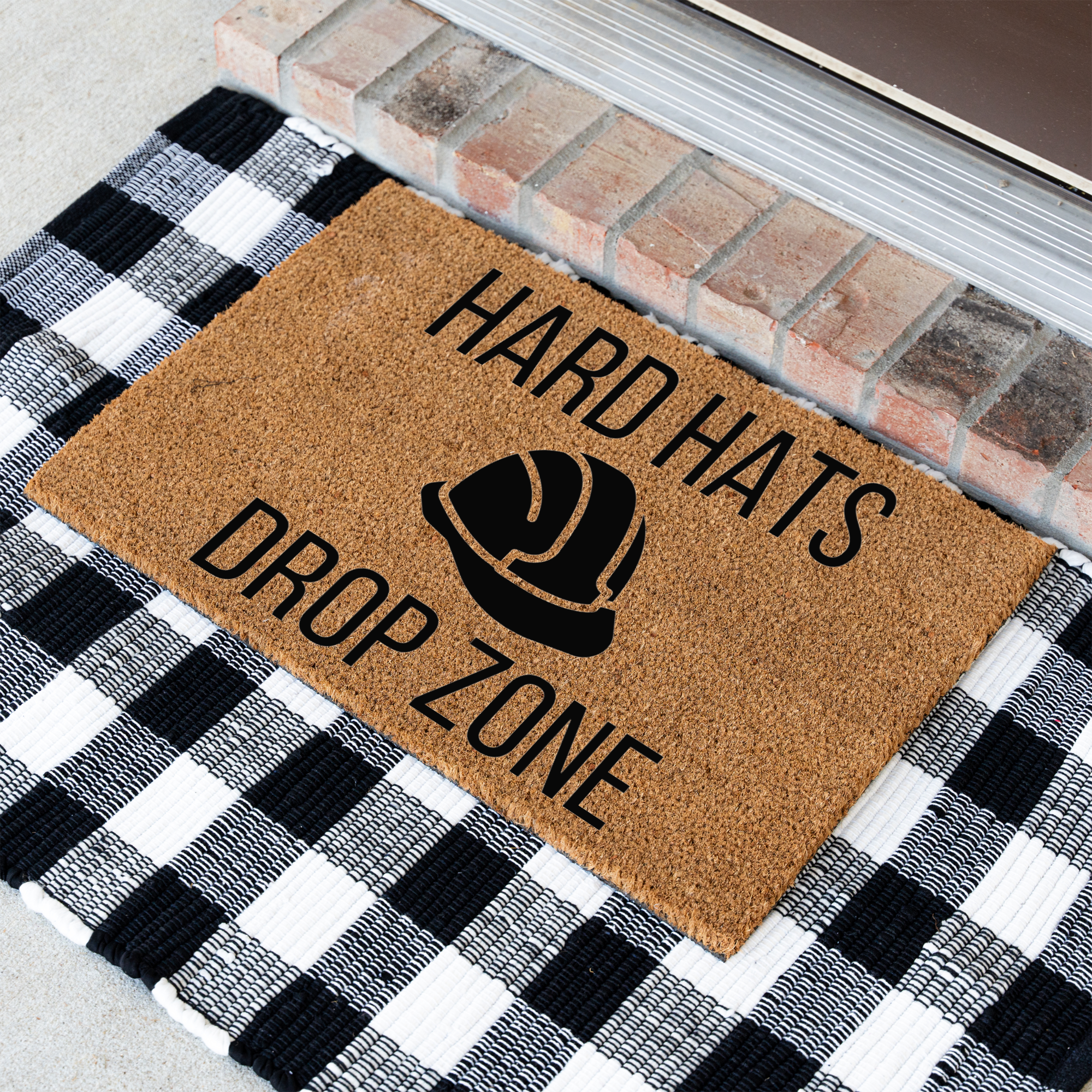 Hard Hats Drop Zone Doormat | Construction Worker Welcome Mat | Builder Front Door Mat | Contractor Housewarming Gift | Hard Hat Decor