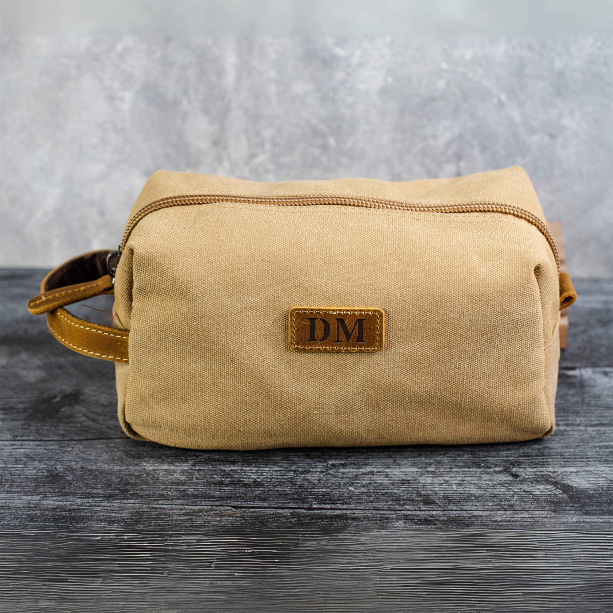 Personalized Initials Toiletry Bag Dopp Kit with Leather Patch