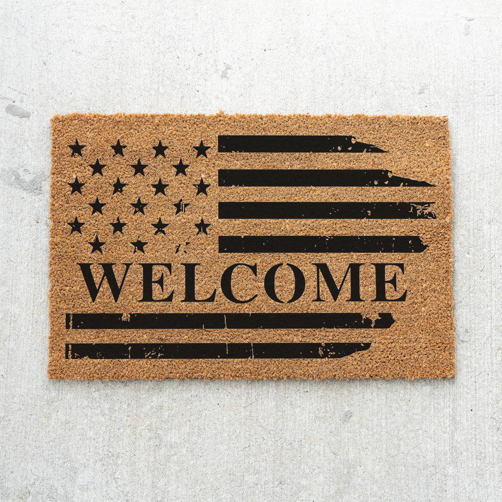 American Flag Welcome Doormat, Patriotic American Flag Decor Welcome Mat, Durable Coir Door Mat for Entryway, Welcome Doormat