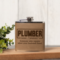 Leather Wrapped Flask 6oz, Funny Plumber Design, Gift for Men, Groomsmen Gift