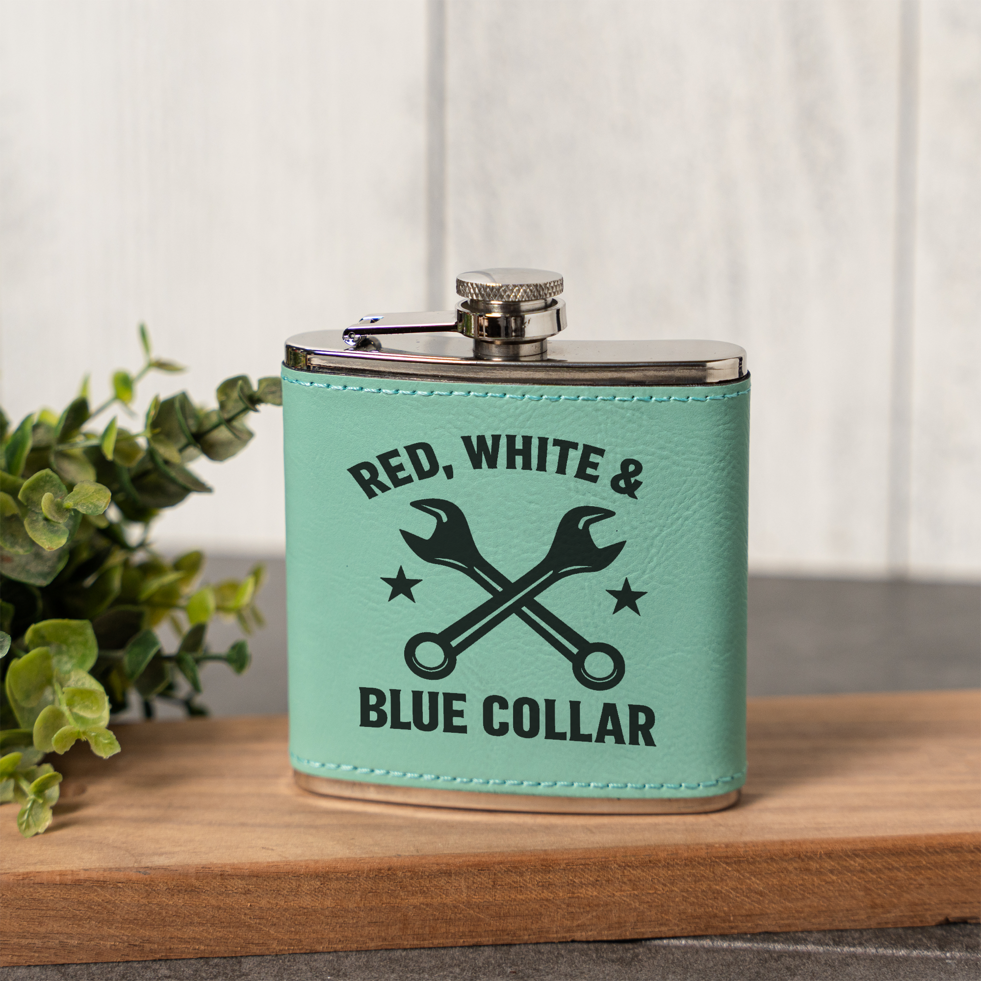 Red, White & Blue Collar - 6oz Vegan Leather Wrapped Flask