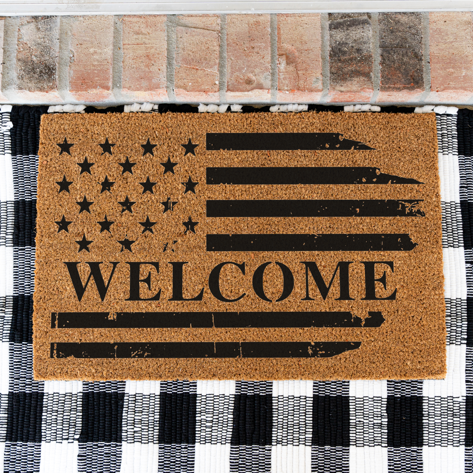 American Flag Welcome Doormat, Patriotic American Flag Decor Welcome Mat, Durable Coir Door Mat for Entryway, Welcome Doormat