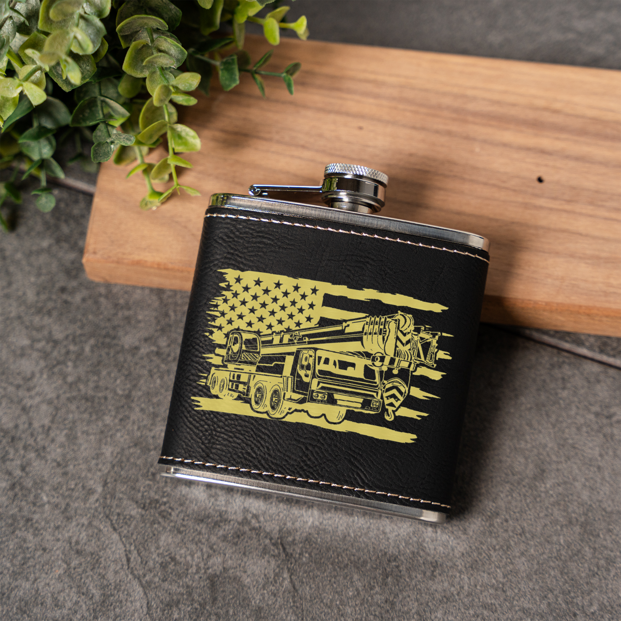Leather Wrapped Flask with American Flag Design, 6oz, Perfect for Construction Workers Gifts and Outdoor Adventures