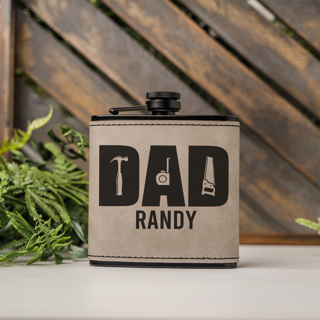 Personalized Dad Flask | Custom Father's Day Gift | Engraved Leather Flask | Dad Gift | Handyman Gift | Gift for Dad | Custom Name Flask