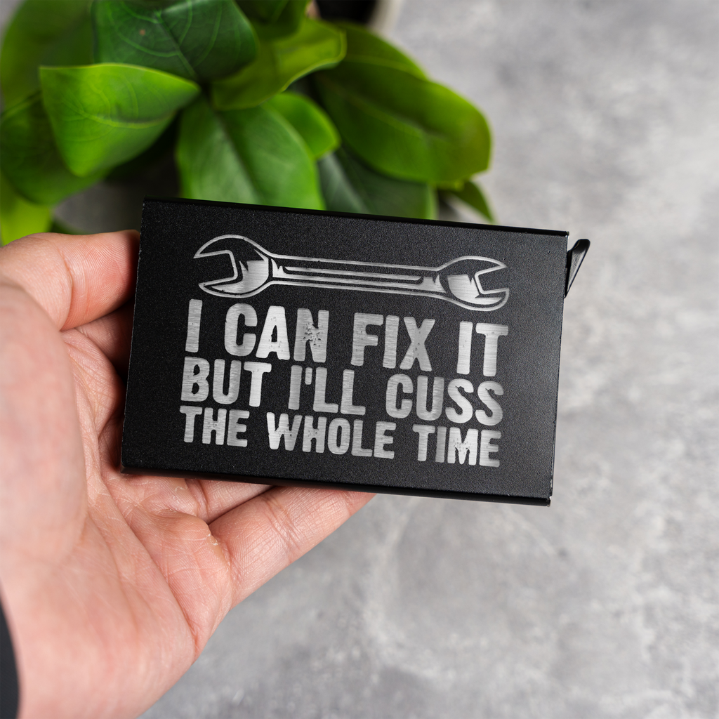 Aluminum Credit Card Holder - 'I Can Fix It' Design