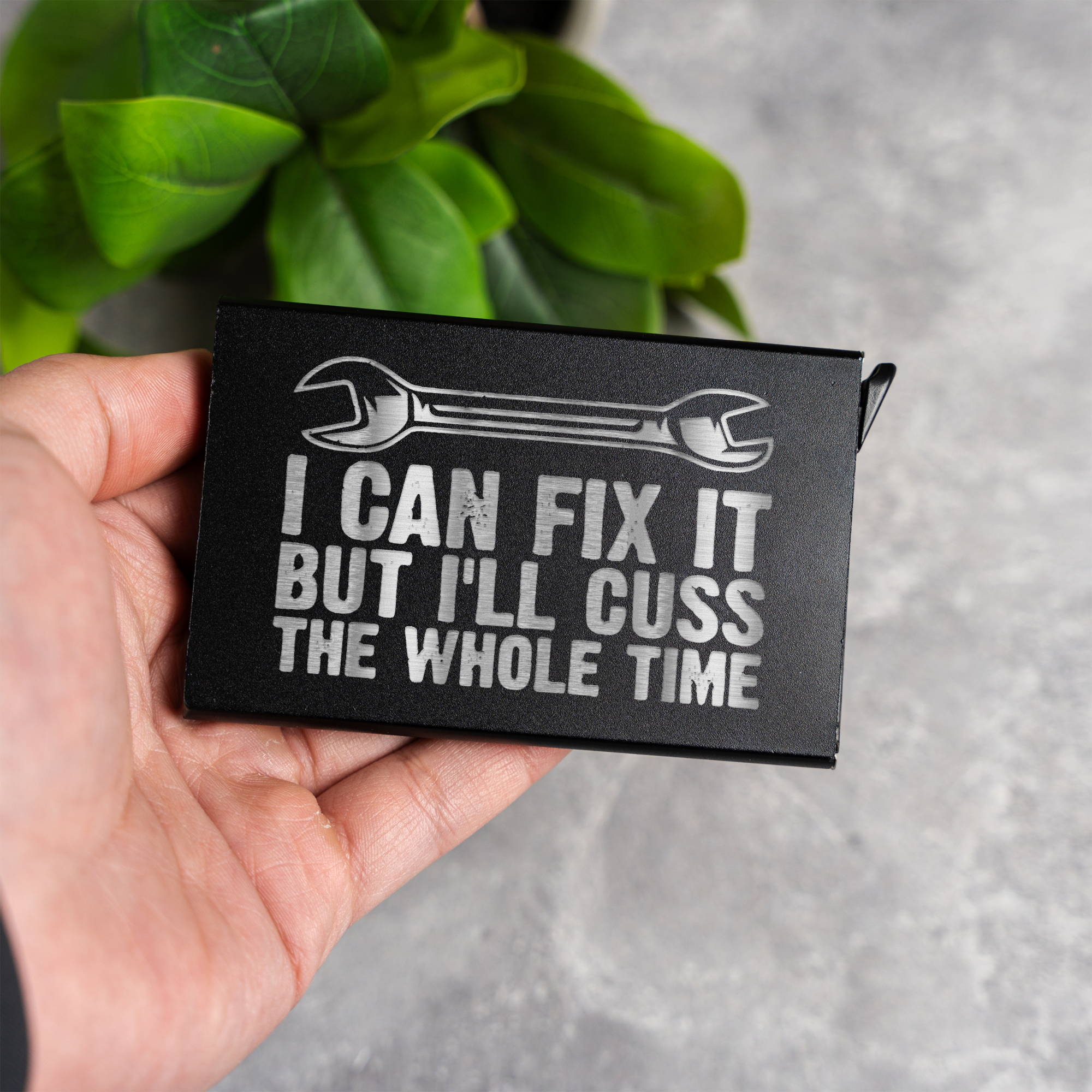 Aluminum Credit Card Holder - 'I Can Fix It' Design