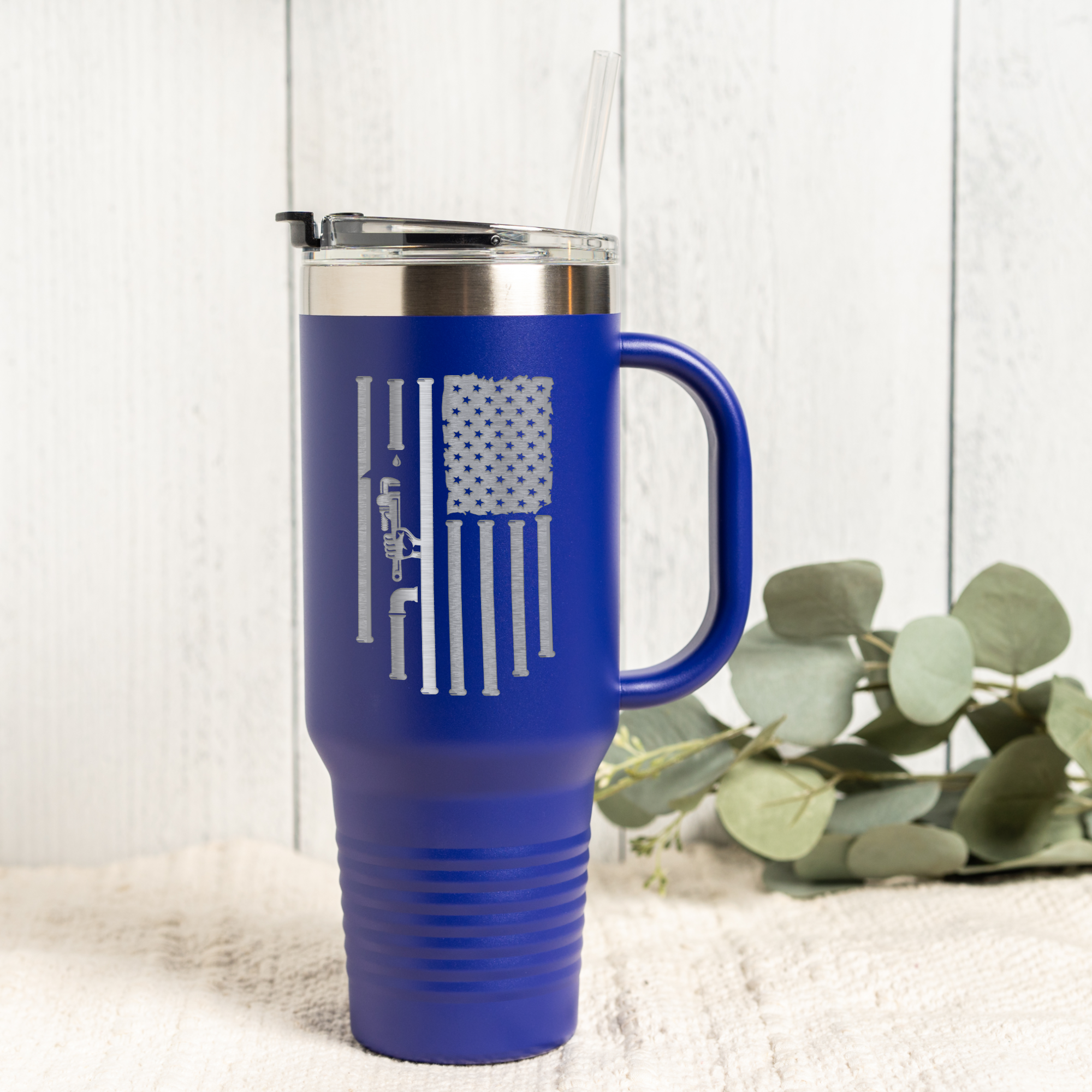 40oz Tumbler with Patriotic Plumbing Design