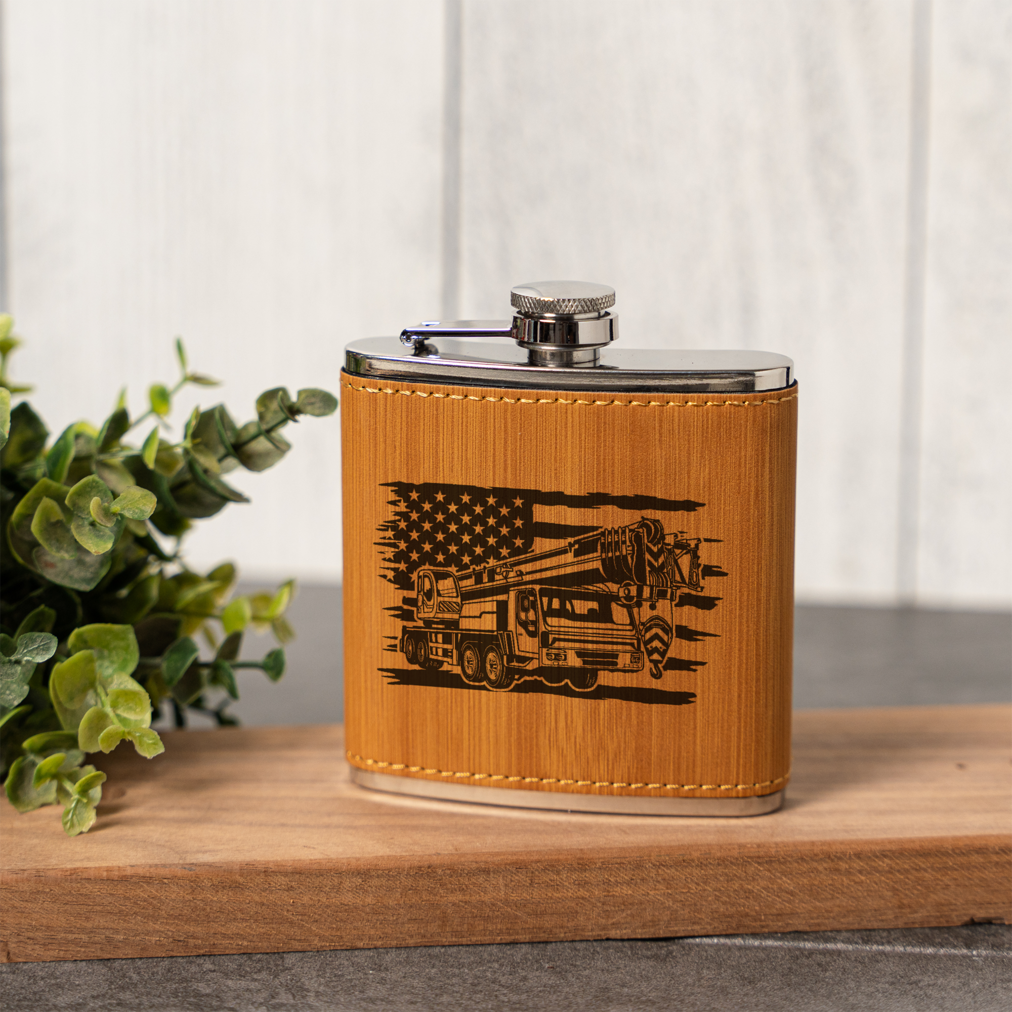 Leather Wrapped Flask with American Flag Design, 6oz, Perfect for Construction Workers Gifts and Outdoor Adventures