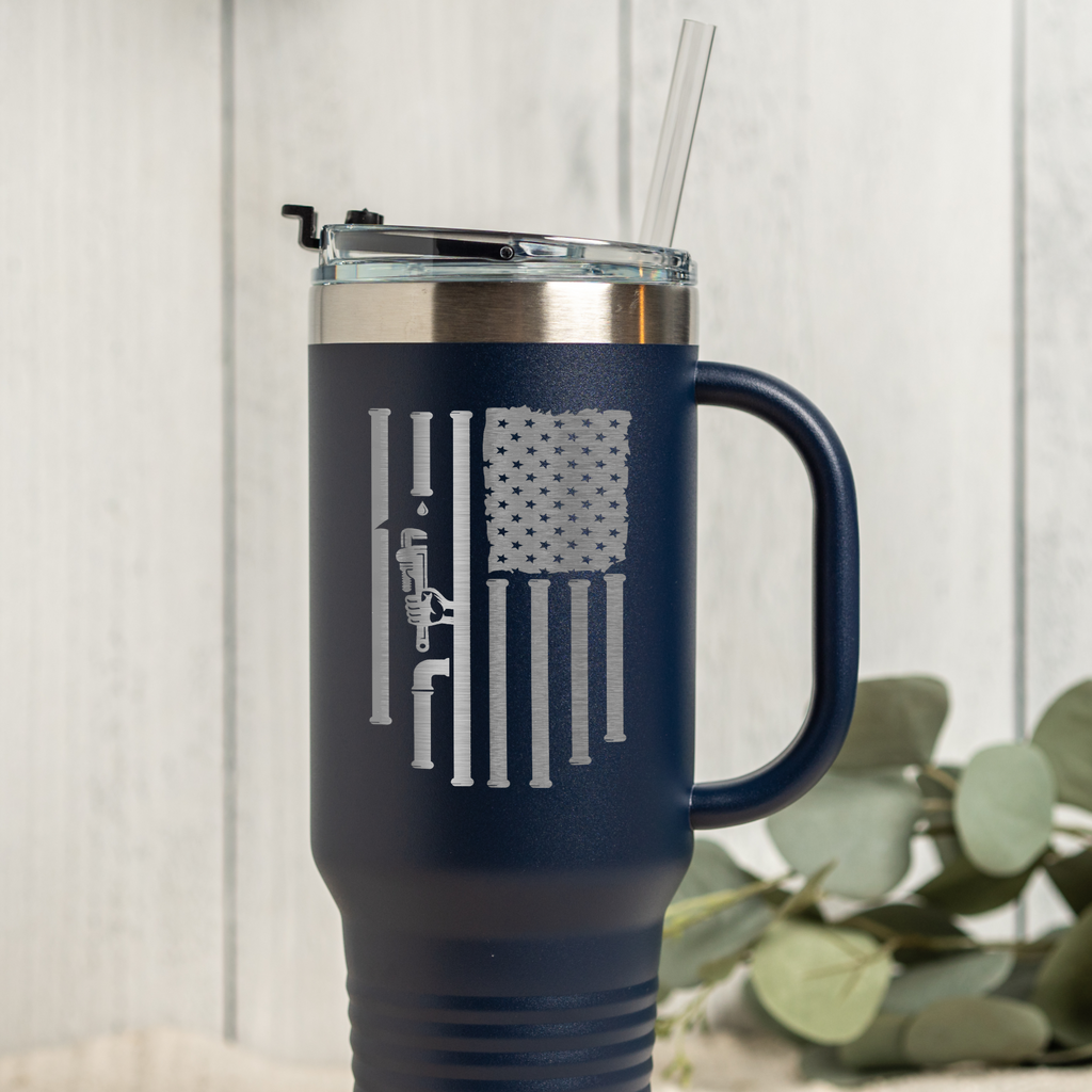 40oz Tumbler with Patriotic Plumbing Design