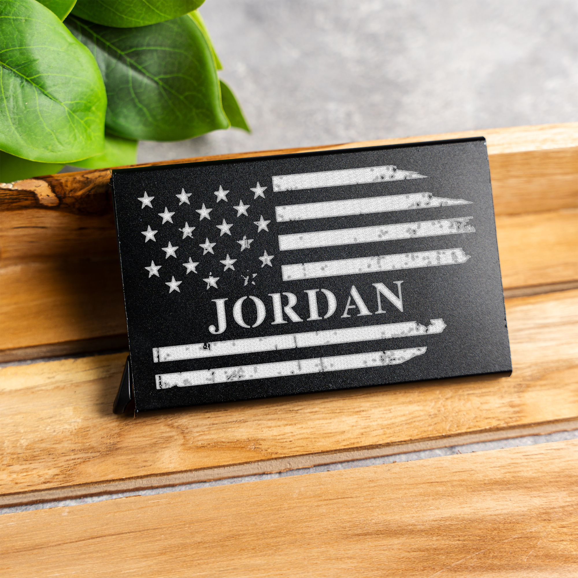 Personalized Aluminum Credit Card Holder with American Flag Design, Personalized Engraved Name Wallet with American Flag Design