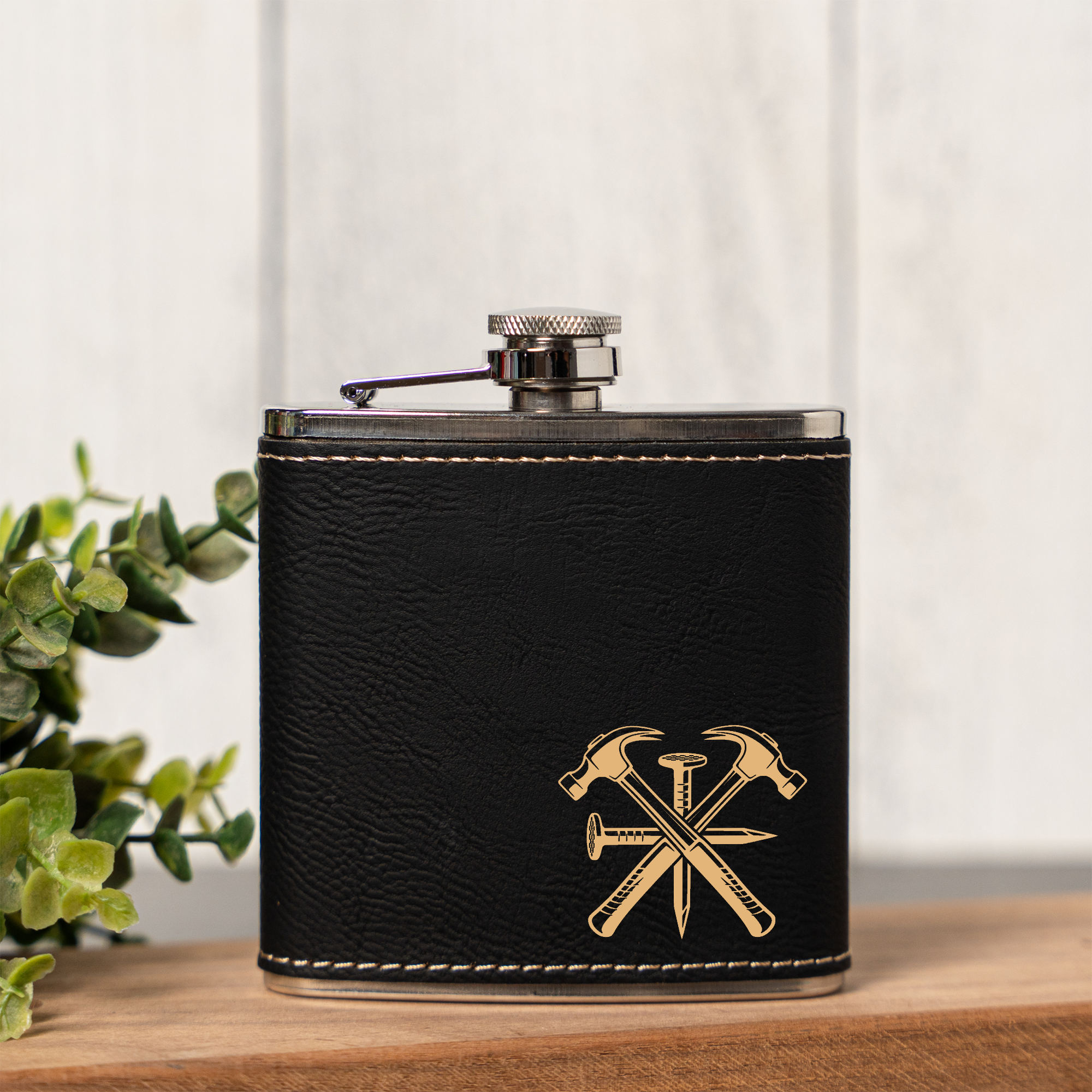 Engraved Carpenter Flask | Hammer & Nail Flask | Construction Gift for Men | Woodworker Gift | Contractor Flask | Father's Day Gift