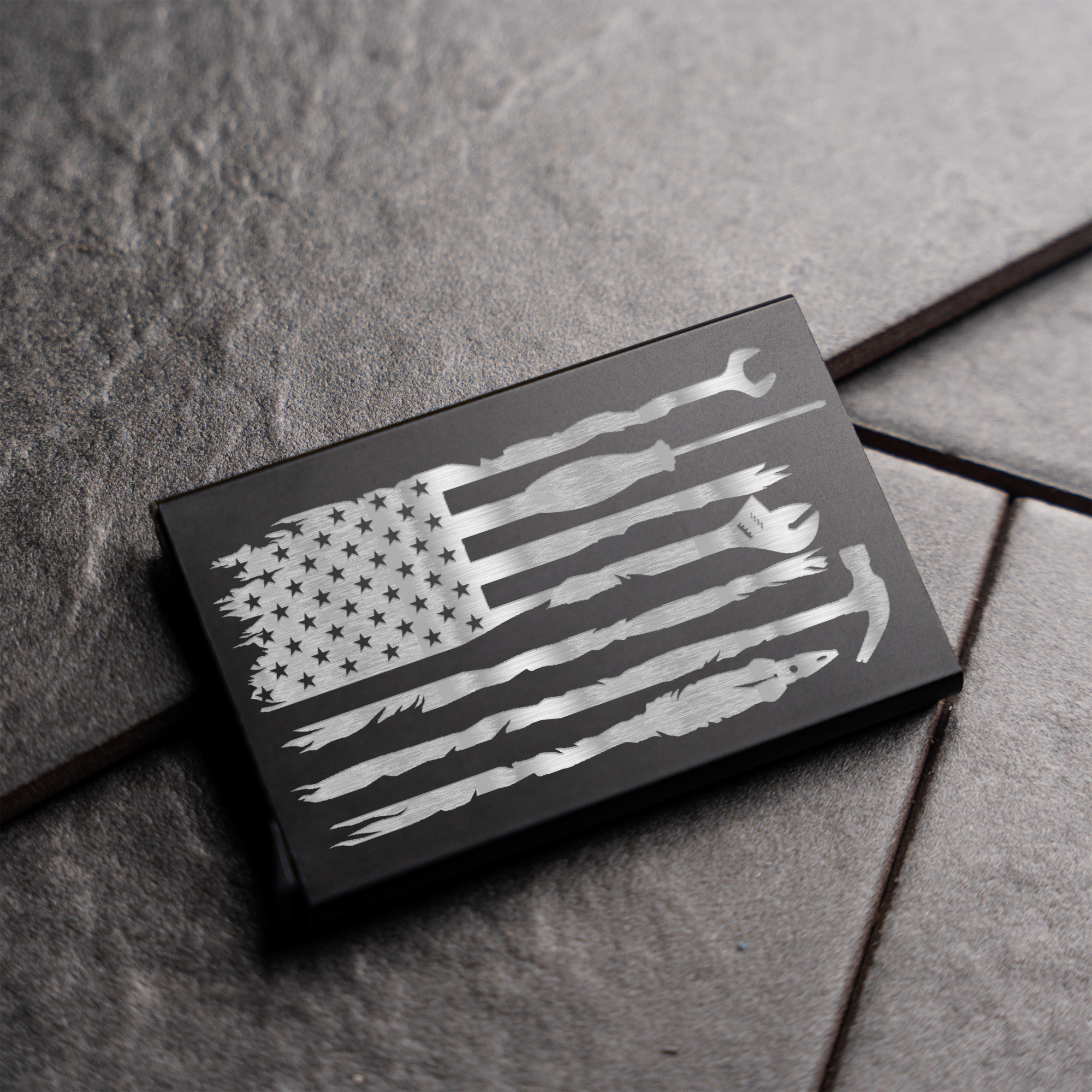 Aluminum Credit Card Holder - American Flag Tool Design