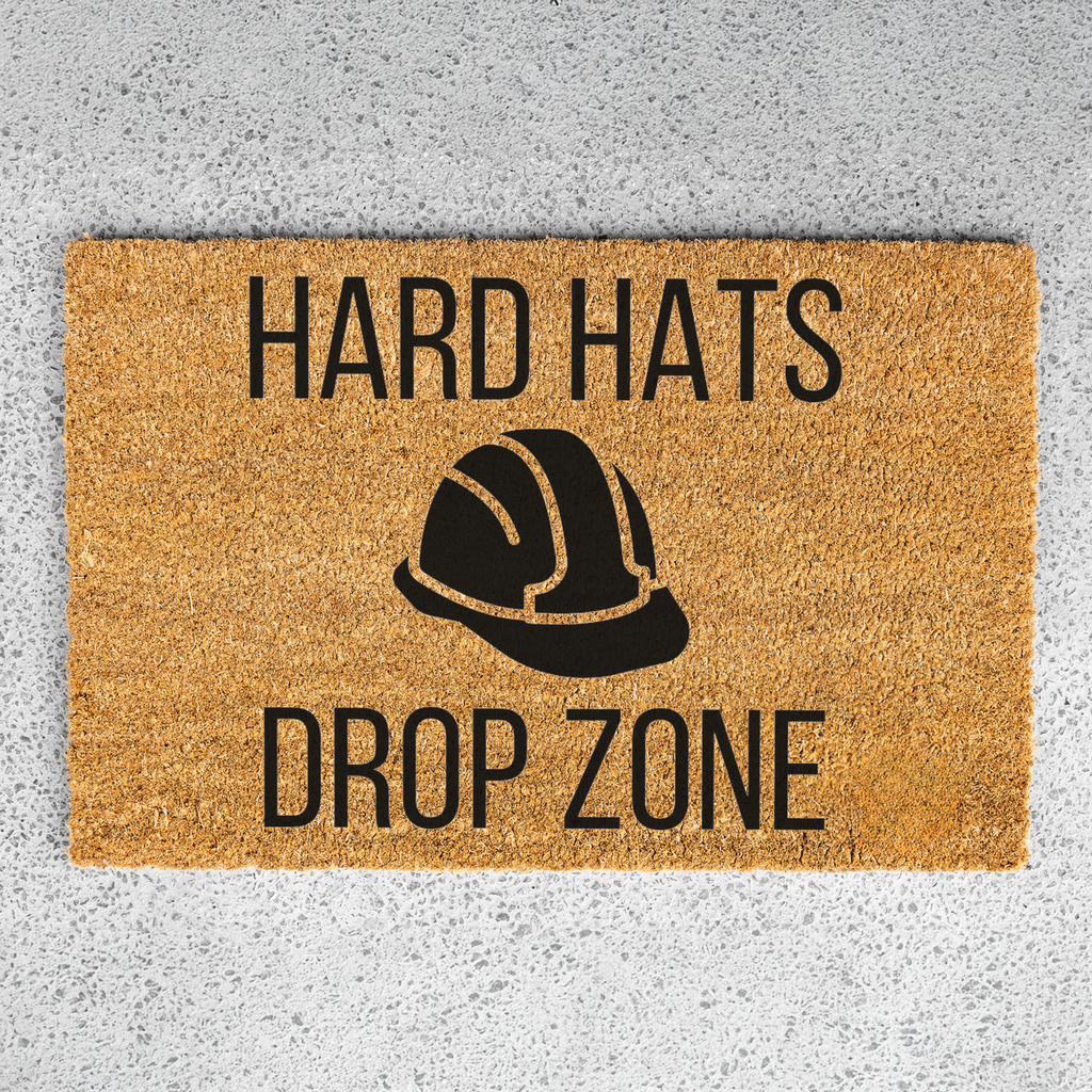 Hard Hats Drop Zone Doormat | Construction Worker Welcome Mat | Builder Front Door Mat | Contractor Housewarming Gift | Hard Hat Decor