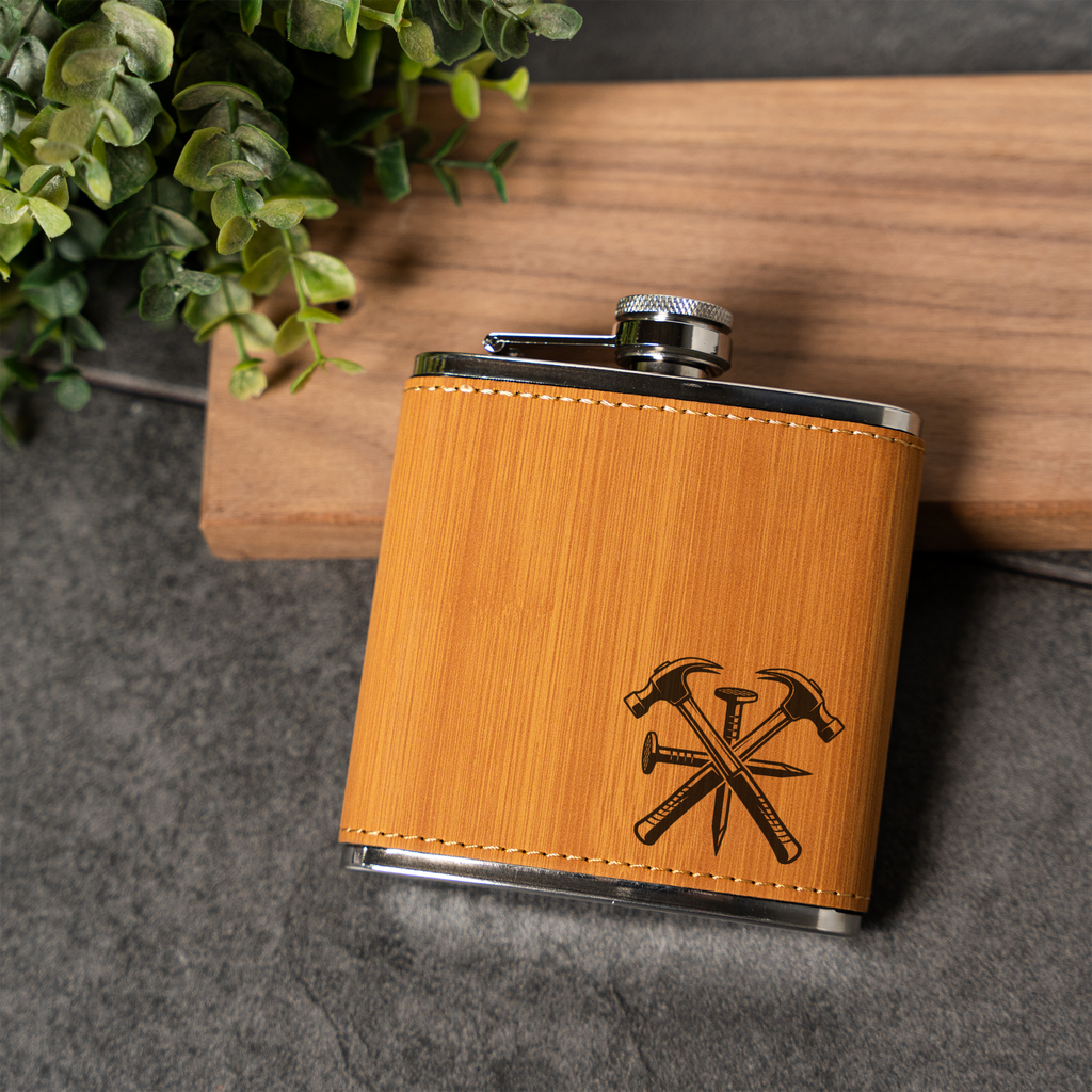 Engraved Carpenter Flask | Hammer & Nail Flask | Construction Gift for Men | Woodworker Gift | Contractor Flask | Father's Day Gift