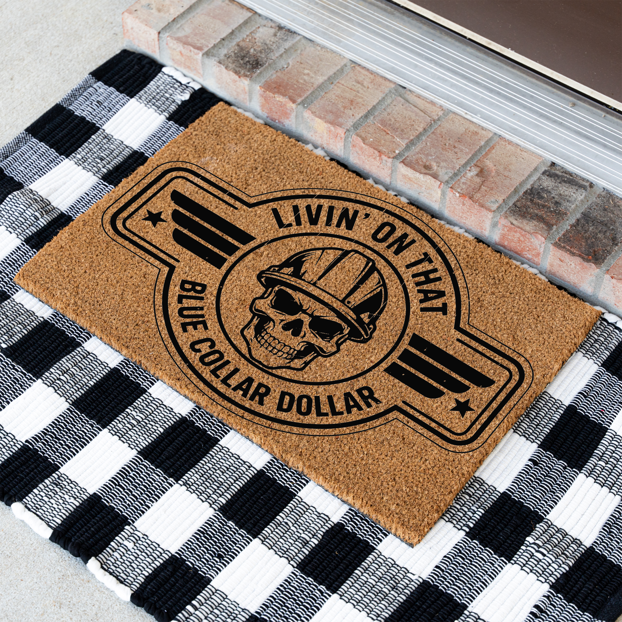 Livin' on That Blue Collar Dollar Coir Doormat